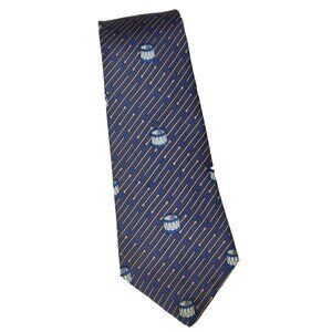 Vintage HERMES Paris Neck Tie Drum Drumstick Print Silk Authentic France Necktie